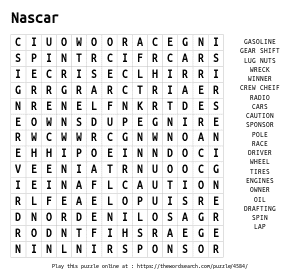 Word Search on Nascar
