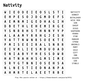 Word Search on Nativity
