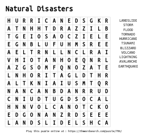 Word Search on Natural Disasters
