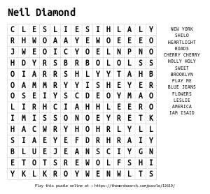 Word Search on Neil Diamond