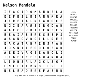 Word Search on Nelson Mandela