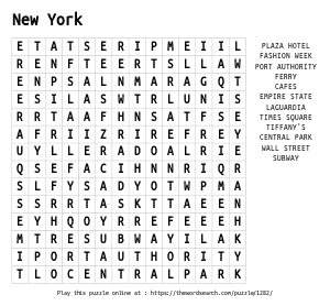 Word Search on New York