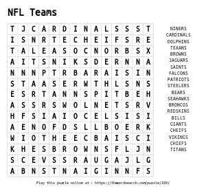 Word Search on NFL Teams