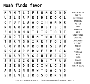 Word Search on Noah finds favor