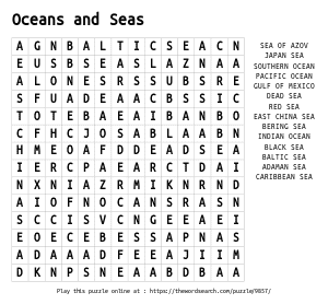 Word Search on Oceans and Seas