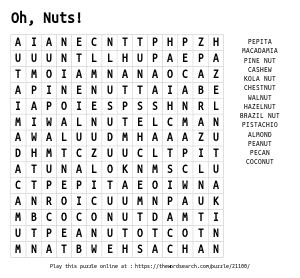 Word Search on Oh, Nuts!