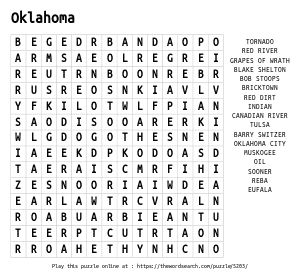 Word Search on Oklahoma