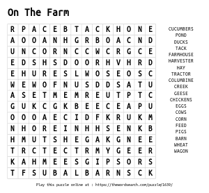 Word Search on On The Farm