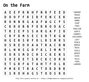 Word Search on On the Farm