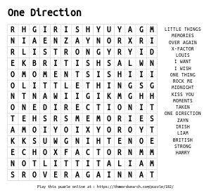 Word Search on One Direction