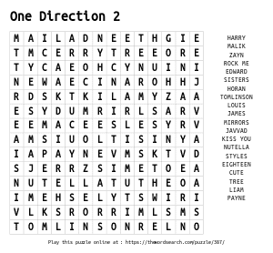 Word Search on One Direction 2