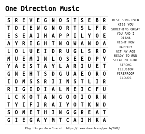 Word Search on One Direction Music