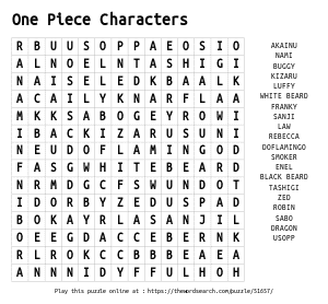 Word Search on One Piece Characters