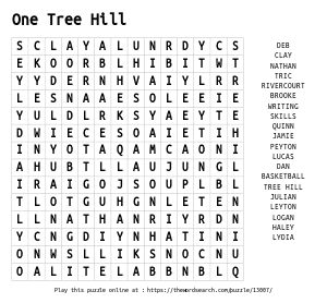 Word Search on One Tree Hill