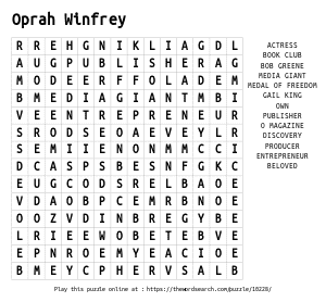 Word Search on Oprah Winfrey