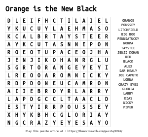 Word Search on Orange is the New Black