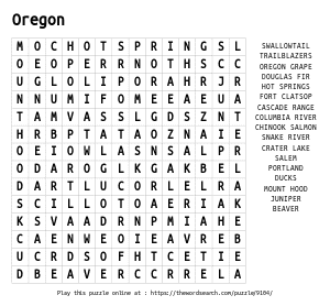 Word Search on Oregon