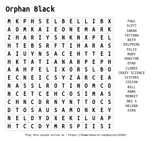 Word Search on Orphan Black 