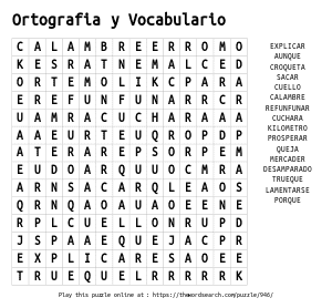Word Search on Ortografia y Vocabulario