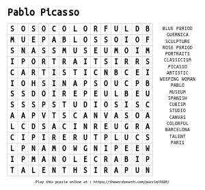 Word Search on Pablo Picasso