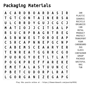 Word Search on Packaging Materials
