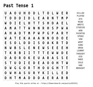 Word Search on Past Tense 1
