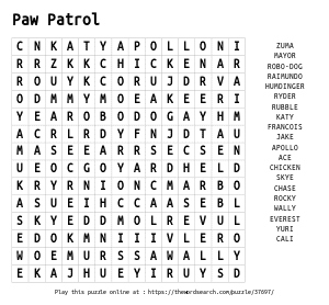Word Search on Paw Patrol