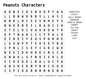 Word Search on Peanuts Characters