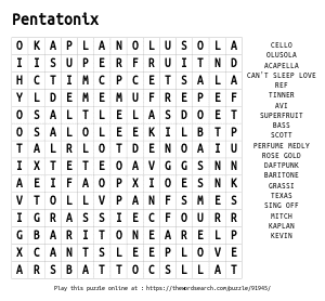 Word Search on Pentatonix 