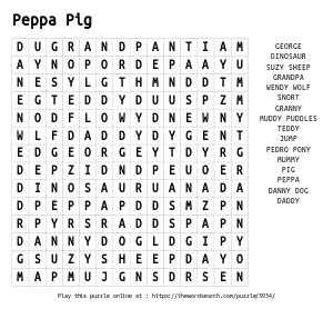 Word Search on Peppa Pig