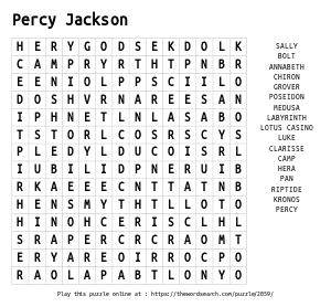 Word Search on Percy Jackson