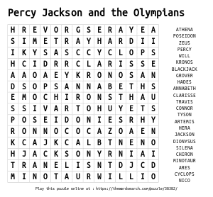 Word Search on Percy Jackson and the Olympians