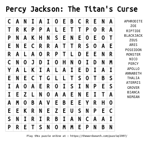 Word Search on Percy Jackson: The Titan's Curse