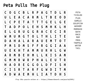 Word Search on Peta Pulls The Plug