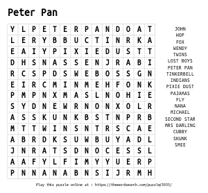 Word Search on Peter Pan