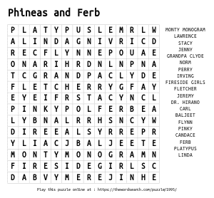 Word Search on Phineas and Ferb