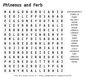 Word Search on Phineous and Ferb