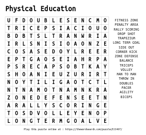Word Search on Physical Education 