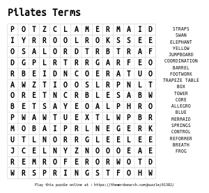 Word Search on Pilates Terms