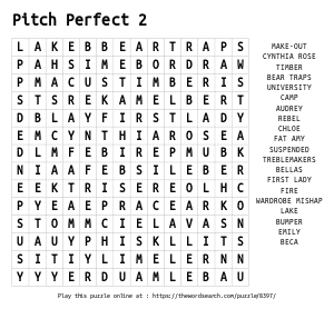 Word Search on Pitch Perfect 2