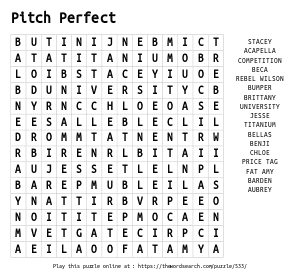 Word Search on Pitch Perfect 