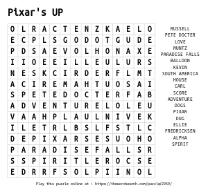 Word Search on Pixar's UP
