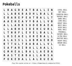 Word Search on Pokeballs
