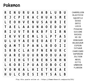 Word Search on Pokemon