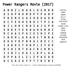 Word Search on Power Rangers Movie (2017)
