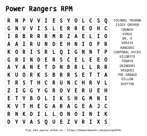 Word Search on Power Rangers RPM