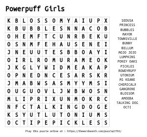 Word Search on Powerpuff Girls