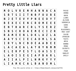 Word Search on Pretty Little Liars
