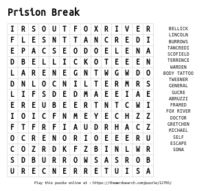 Word Search on Prision Break