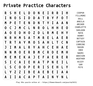 Word Search on Private Practice Characters
